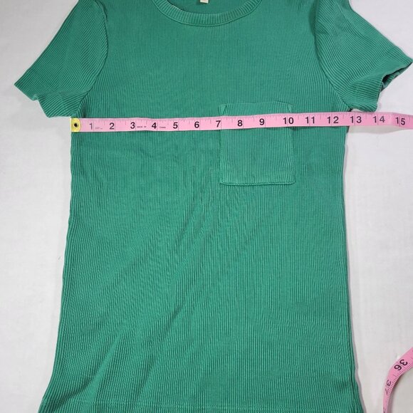 Madewell Women Green Garment Dyed Ribbed Short Sleeve Cotton Tee Size XS - Picture 5 of 6
